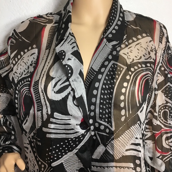 Chico’s Black/White/Silk Print Blouse - Picture 2 of 8